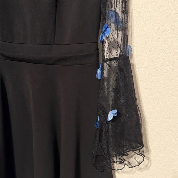 ROMWE Black Dress long sleeves with blue butterflies - Picture 5 of 8